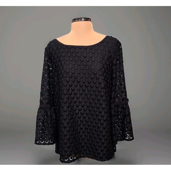 Talbots Tops - Talbots RSVP Size Large Lace Eyelet Bell Sleeve Navy Blue Popover Top Whimsical